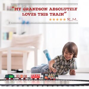Train Set – Electric Train Toy for Boys Girls w/ Lights & Sound, Railway Kits w/ Steam Locomotive Engine, Cargo Cars, 4 Horses & Tracks, for 3 4 5 6 7 8+ Year Old Kids Train Set - Electric Train Toy for Boys Girls w/ Lights & Sound, Railway Kits w/ Steam Locomotive Engine, Cargo Cars, 4 Horses & Tracks, for 3 4 5 6 7 8+ Year Old Kids