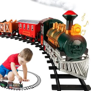 Train Set - Electric Train Toy for Boys Girls w/ Lights & Sound, Railway Kits w/ Steam Locomotive Engine, Cargo Cars, 4 Horses & Tracks, for 3 4 5 6 7 8+ Year Old Kids