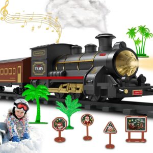 Train Set Electric Train Toys for Kids, Christmas Train Set with Smokes, Light & Sound for Under Christmas Tree, Toddler Model Trains for 3 4 5 6 7 8+ Years Old Kids Boys...