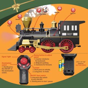 Train Set for Kids Remote Control Train Toys w/Steam Locomotive, Cargo Cars & Luxury Tracks, Electric Trains w/Realistic Smoke,Sounds & Lights, Christmas Birthday Gift for Boys...