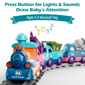 Train Set for Toddlers, Magnetic Train Toys for Toddlers 3+ Electric Train Set with Train Tracks Accessories Battery Operated, 4pcs Trucks Toy Train for Boys and Girls