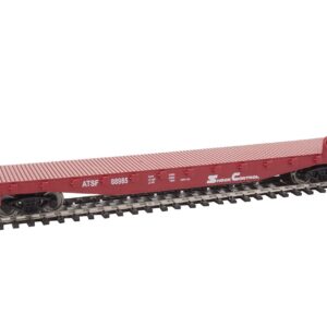 Walthers Trainline HO Scale Model Flatcar - Ready to Run - Atchison, Topeka & Santa Fe #88985 (Red, White)