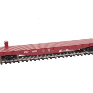 Walthers Trainline HO Scale Model Flatcar - Ready to Run - Atchison, Topeka & Santa Fe #88985 (Red, White)