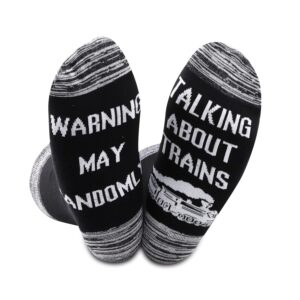 Warning May Randomly Talking About Trains Locomotive Train Rail Transport Socks Train Lover Gift