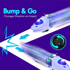 WEofferwhatYOUwant Electric Toy Bullet Train – Monorail Battery-Powered Train with 3D Flashing Lights & Music – Bump and Go Function – Safe, Durable Toy Train for… WEofferwhatYOUwant Electric Toy Bullet Train – Monorail Battery-Powered Train with 3D Flashing Lights & Music – Bump and Go Function – Safe, Durable Toy Train for...
