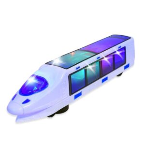 WEofferwhatYOUwant Electric Toy Bullet Train – Monorail Battery-Powered Train with 3D Flashing Lights & Music – Bump and Go Function – Safe, Durable Toy Train for...