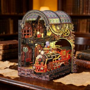 WIOR Book Nook Kit, DIY Scene Miniature House Kit with Sensor LED Lights 3D Wooden Puzzle Tiny Dollhouse Bookend for Adults, Magic Train Station Booknook Bookshelf Insert Decor… WIOR Book Nook Kit, DIY Scene Miniature House Kit with Sensor LED Lights 3D Wooden Puzzle Tiny Dollhouse Bookend for Adults, Magic Train Station Booknook Bookshelf Insert Decor...