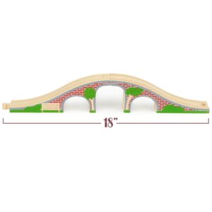 Wooden Brick Bridge 2-piece Toy Train Track Accessory Compatible with All Major Toy Train Brands by Conductor Carl