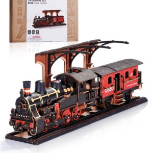 Wowood 3D Puzzles for Adults -Steam Train, Wooden Model Kits Building Set for Adults, DIY Crafts Kits Hobby Creative Gift Ideas for Girls Boys (Steam Journey-405PCS)